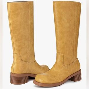Yellow - Tan Knee-High Heeled Boots